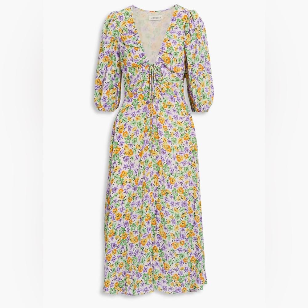 NICHOLAS Danielle lace-up floral midi dress